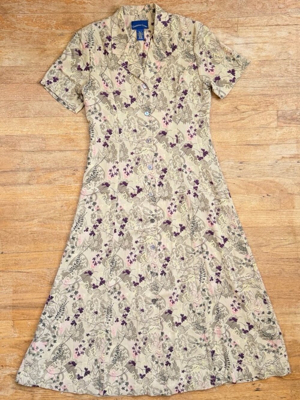 Vintage Floral Print Cottagecore Maxi Dress Size Medium 8 Button Up Shirtdress
